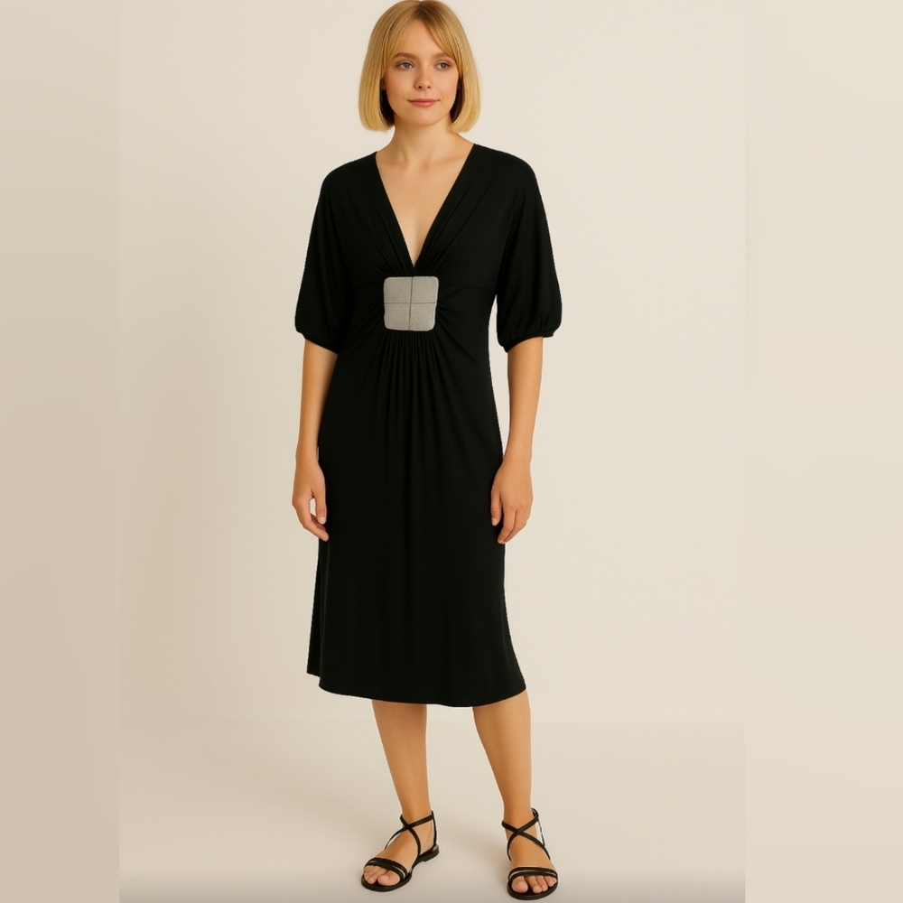 Twelfth Street by Cynthia Vincent Jersey Dress with Silver Cording Detail XS